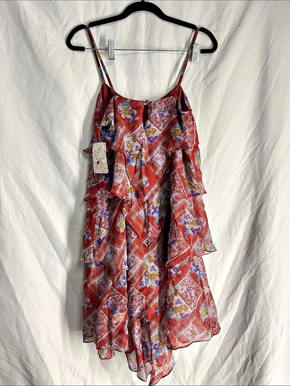 NWT Free People Red Rose C Plaid Floral Mini Dress in Red Size 0 - Picture 2 of 9